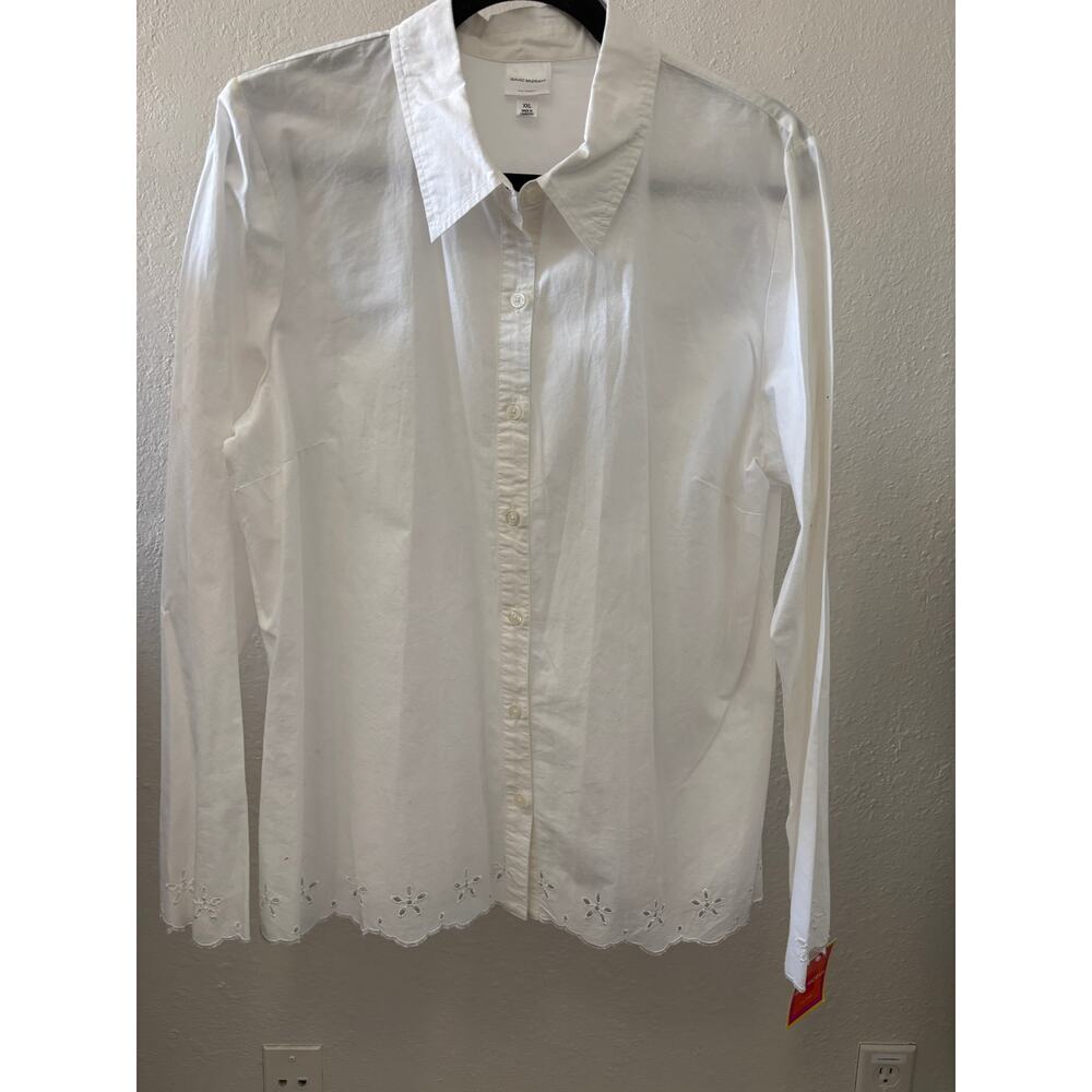 Isaac Mizrahi Embroidered Shirt Blouse WomensSize XXL White New - Picture 2 of 5